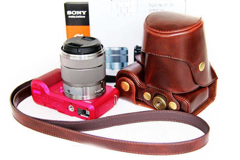 PU Leather Protective Camera Case Shell for Sony NEX-F3 18-55mm - Coffee