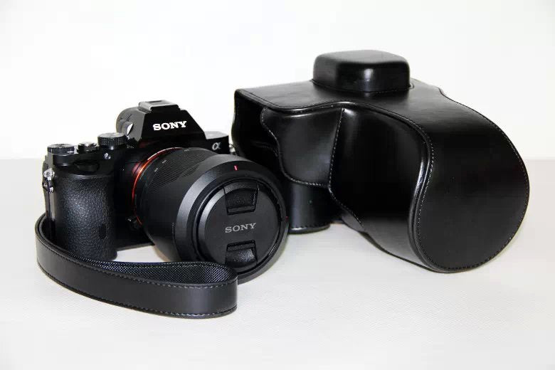 PU Leather Camera Protection Case + Strap for Sony a7R with 28-70mm Lens - Black