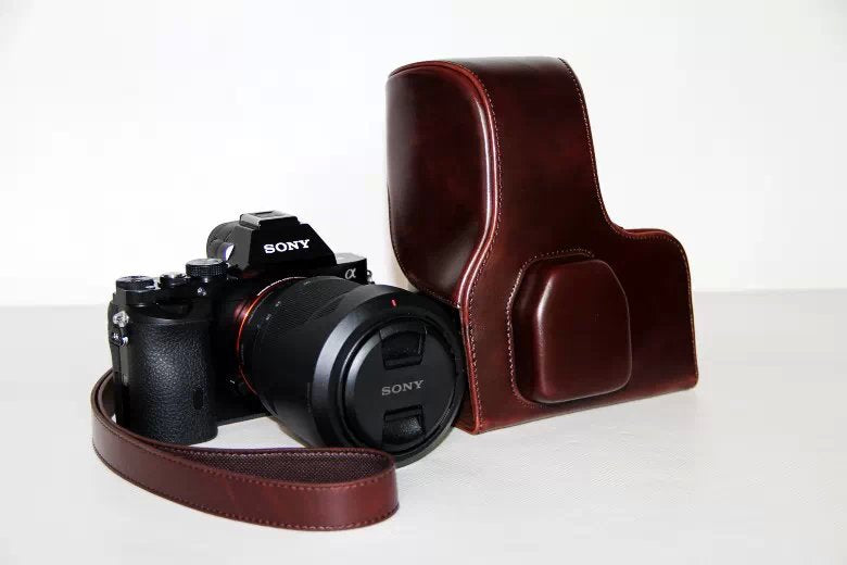 PU Leather Camera Protection Cover + Strap for Sony a7R with 28-70mm Lens - Coffee