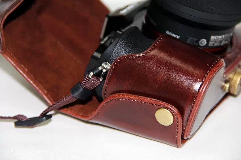 PU Leather Camera Protection Cover + Strap for Sony a7R with 28-70mm Lens - Coffee