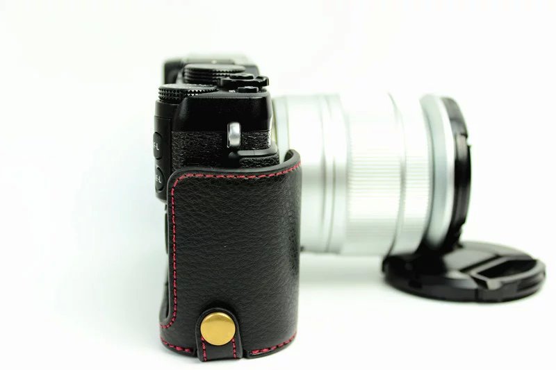 Genuine Split Leather Half Camera Case Bag for Fujifilm XE1 XE2 - Black