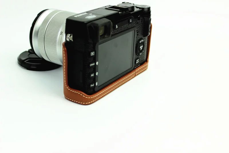 Genuine Split Leather Half Camera Protective Bag for Fujifilm XE1 XE2 - Brown
