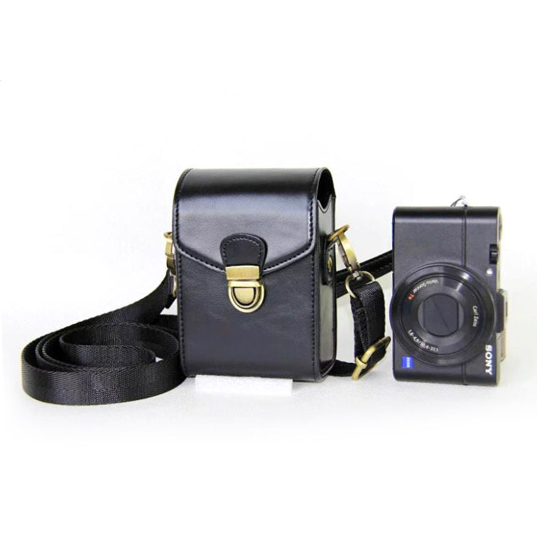 PU Leather Camera Shoulder Bag Waterproof Shoulder Camera Bag for Hiking Camping Trekking Cycling - Black