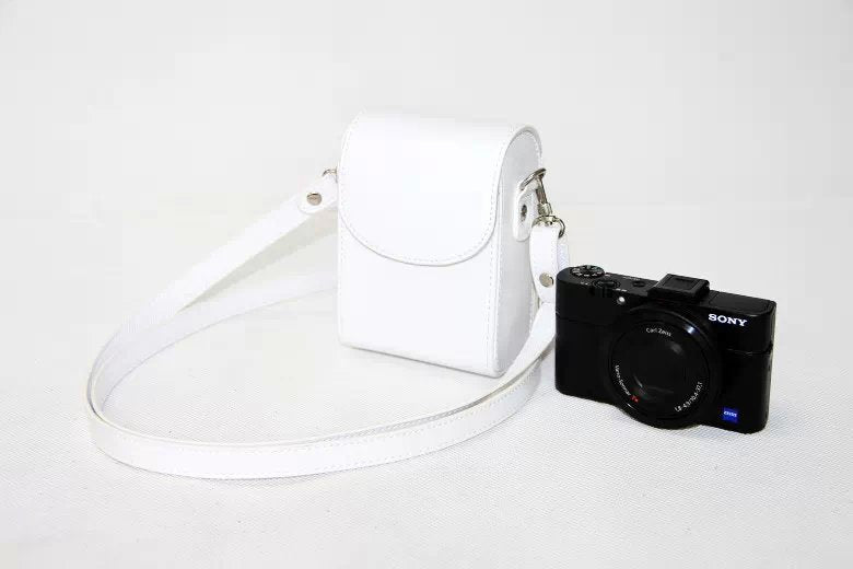 PU Leather Protective Waterproof Shoulder Camera Bag for Hiking Camping Trekking Cycling - White