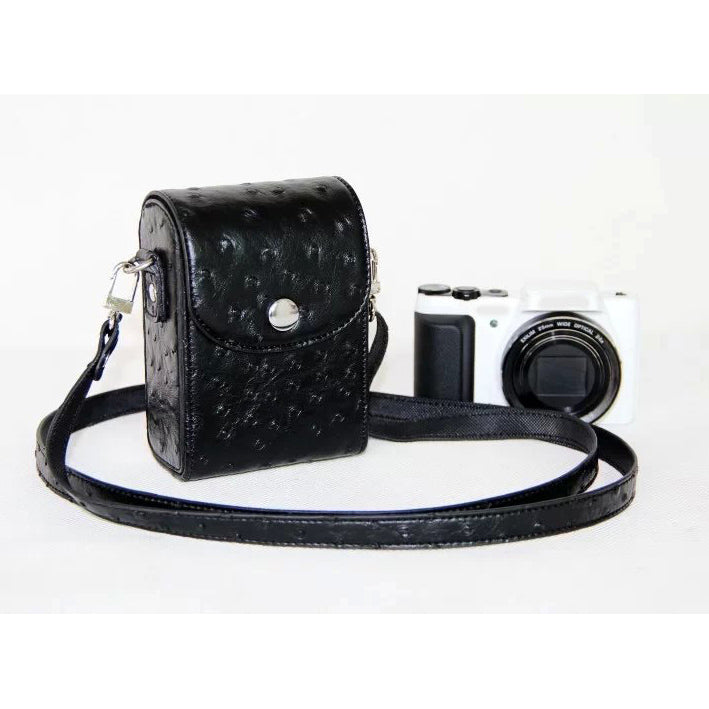 Ostrich Texture Vertical Flip Leather Case Single Shoulder Bag for Casio ZR1000/ZR1200/ZR1500/ZR3500 - Black