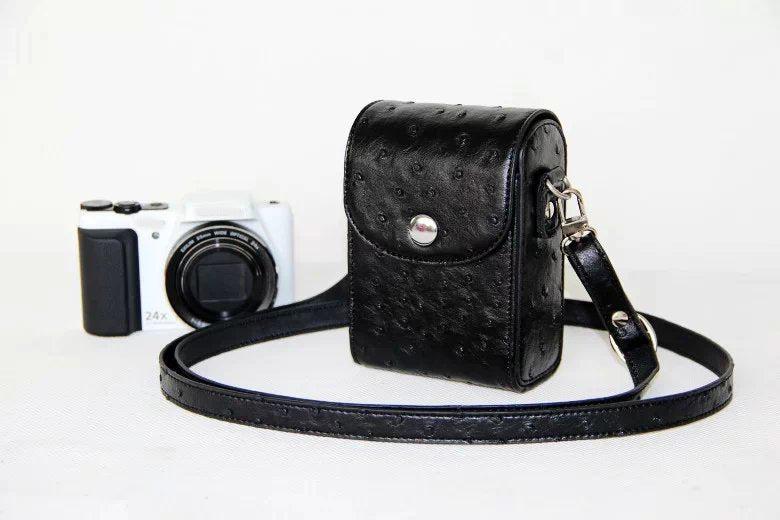 Ostrich Texture Vertical Flip Leather Case Single Shoulder Bag for Casio ZR1000/ZR1200/ZR1500/ZR3500 - Black