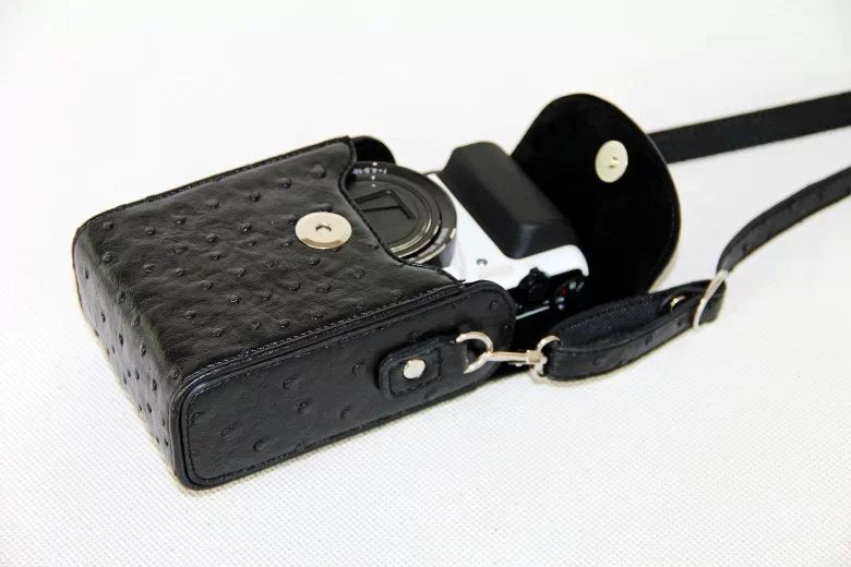 Ostrich Texture Vertical Flip Leather Case Single Shoulder Bag for Casio ZR1000/ZR1200/ZR1500/ZR3500 - Black