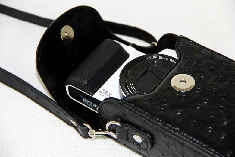 Ostrich Texture Vertical Flip Leather Case Single Shoulder Bag for Casio ZR1000/ZR1200/ZR1500/ZR3500 - Black