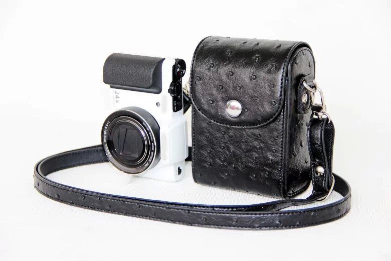 Ostrich Texture Vertical Flip Leather Case Single Shoulder Bag for Casio ZR1000/ZR1200/ZR1500/ZR3500 - Black