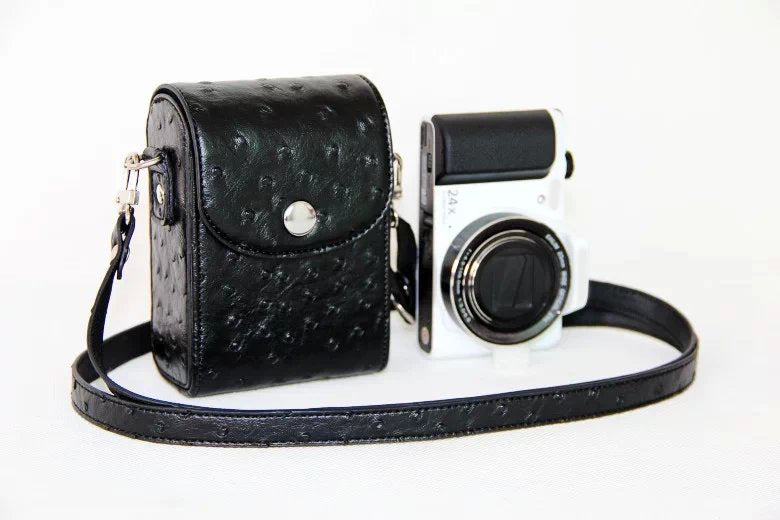 Ostrich Texture Vertical Flip Leather Case Single Shoulder Bag for Casio ZR1000/ZR1200/ZR1500/ZR3500 - Black