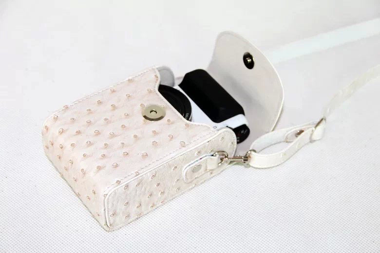 Ostrich Texture Vertical Flip Leather Protective Case Holder Bag for Casio ZR1000/ZR1200/ZR1500/ZR3500 - White