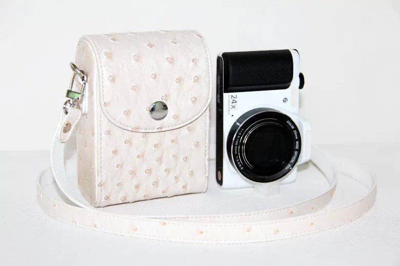 Ostrich Texture Vertical Flip Leather Protective Case Holder Bag for Casio ZR1000/ZR1200/ZR1500/ZR3500 - White