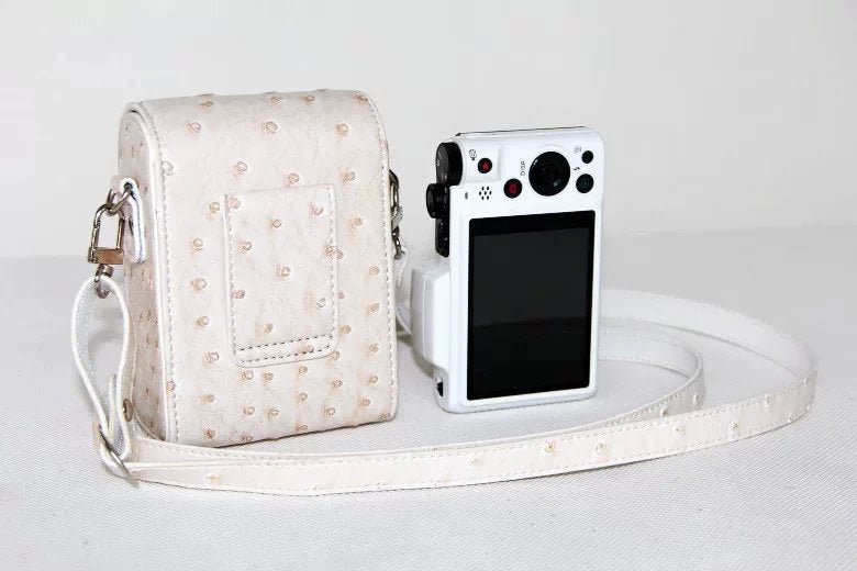 Ostrich Texture Vertical Flip Leather Protective Case Holder Bag for Casio ZR1000/ZR1200/ZR1500/ZR3500 - White