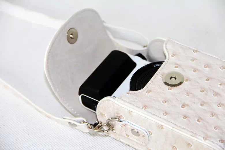 Ostrich Texture Vertical Flip Leather Protective Case Holder Bag for Casio ZR1000/ZR1200/ZR1500/ZR3500 - White