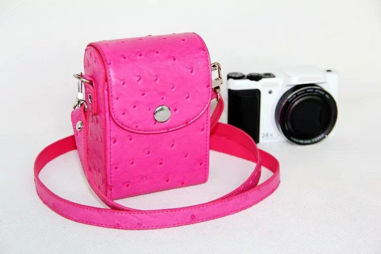Ostrich Texture Leather Vertical Flip Protective Pouch Bag for Casio ZR1000/ZR1200/ZR1500/ZR3500 - Rose