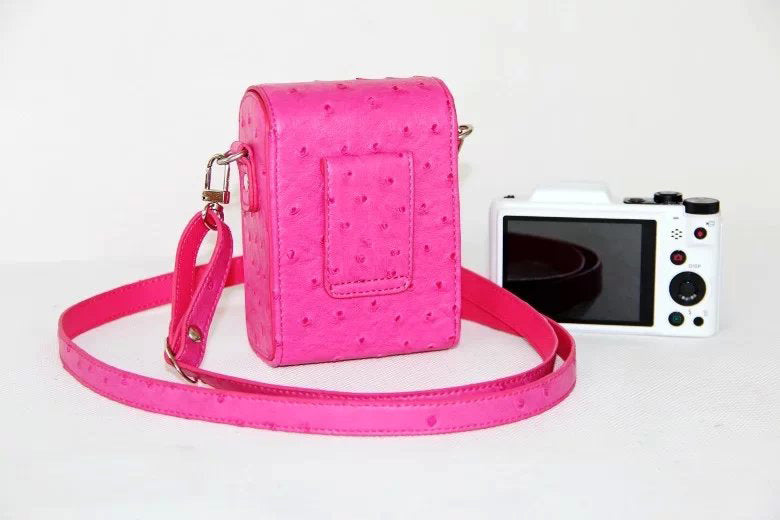 Ostrich Texture Leather Vertical Flip Protective Pouch Bag for Casio ZR1000/ZR1200/ZR1500/ZR3500 - Rose