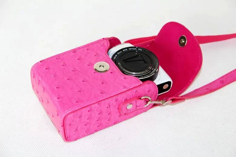 Ostrich Texture Leather Vertical Flip Protective Pouch Bag for Casio ZR1000/ZR1200/ZR1500/ZR3500 - Rose
