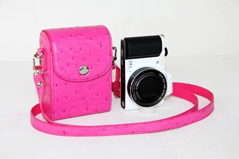 Ostrich Texture Leather Vertical Flip Protective Pouch Bag for Casio ZR1000/ZR1200/ZR1500/ZR3500 - Rose