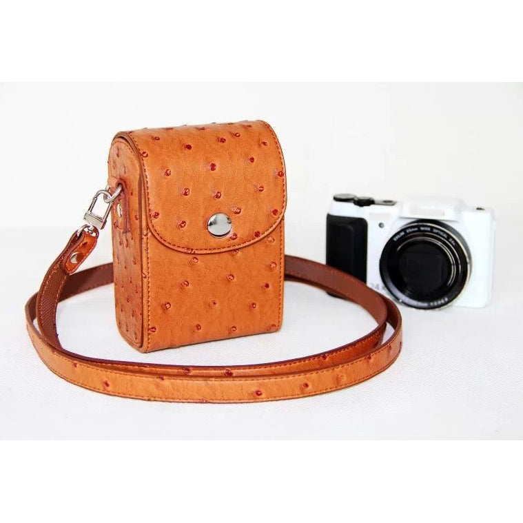 Ostrich Texture Vertical Flip Leather Single Shoulder Bag Pouch for Casio ZR1000/ZR1200/ZR1500/ZR3500 - Brown