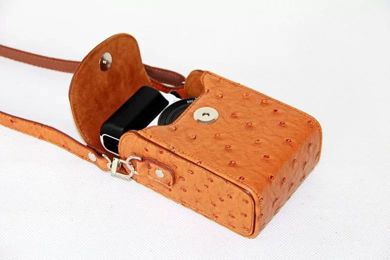 Ostrich Texture Vertical Flip Leather Single Shoulder Bag Pouch for Casio ZR1000/ZR1200/ZR1500/ZR3500 - Brown