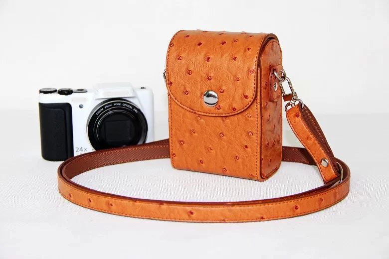 Ostrich Texture Vertical Flip Leather Single Shoulder Bag Pouch for Casio ZR1000/ZR1200/ZR1500/ZR3500 - Brown