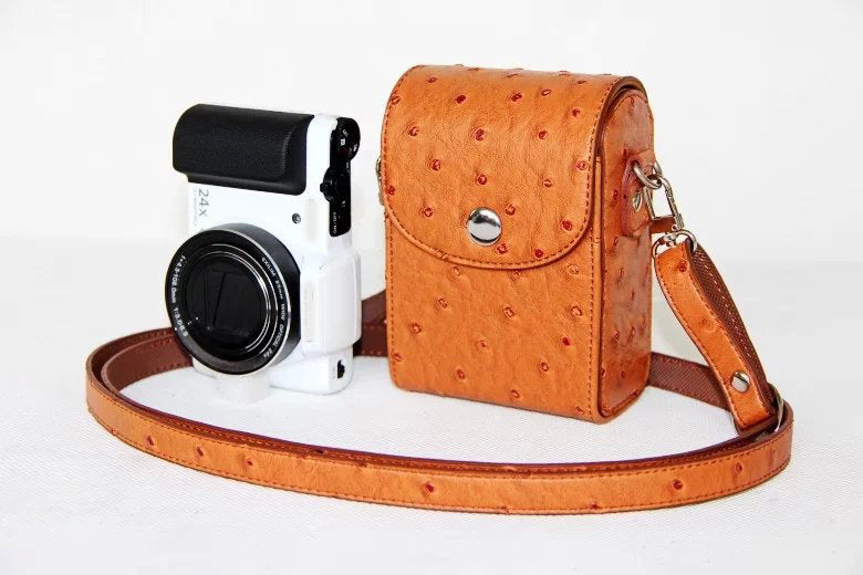 Ostrich Texture Vertical Flip Leather Single Shoulder Bag Pouch for Casio ZR1000/ZR1200/ZR1500/ZR3500 - Brown