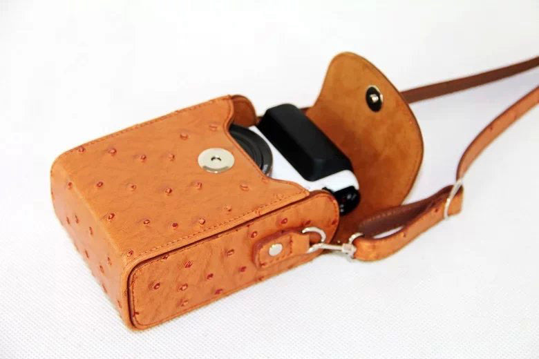 Ostrich Texture Vertical Flip Leather Single Shoulder Bag Pouch for Casio ZR1000/ZR1200/ZR1500/ZR3500 - Brown