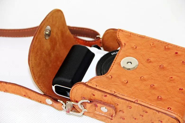 Ostrich Texture Vertical Flip Leather Single Shoulder Bag Pouch for Casio ZR1000/ZR1200/ZR1500/ZR3500 - Brown