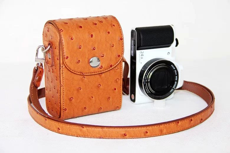 Ostrich Texture Vertical Flip Leather Single Shoulder Bag Pouch for Casio ZR1000/ZR1200/ZR1500/ZR3500 - Brown