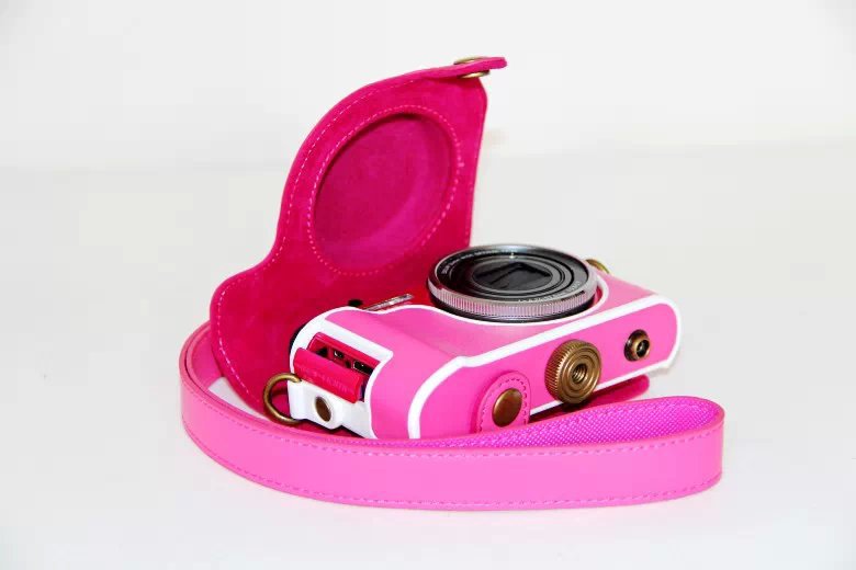 Protective Leather Camera Shell with Shoulder Strap for Casio ZR1000/1200/1100/1500 - Rose