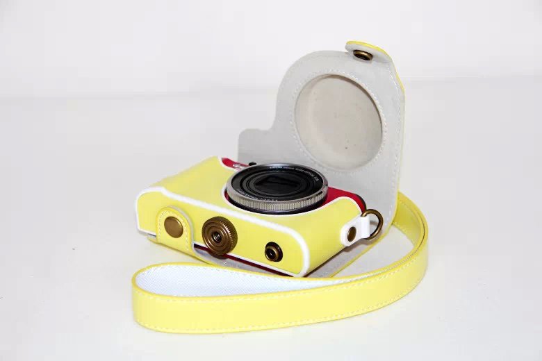 Protective Leather Camera Case + Shoulder Strap for Casio ZR1000/1200/1100/1500 - Yellow