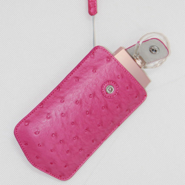 Ostrich Texture Vertical Leather Case Holder with Wrist Strap for Casio TR500 Sony KW1 - Rose