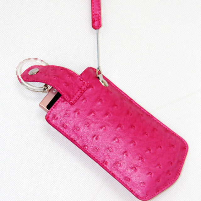 Ostrich Texture Vertical Leather Case Holder with Wrist Strap for Casio TR500 Sony KW1 - Rose