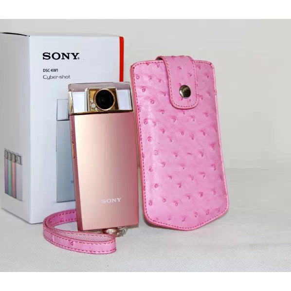 Ostrich Texture Vertical Leather Sleeve Pouch for Casio TR500 Sony KW1 - Pink