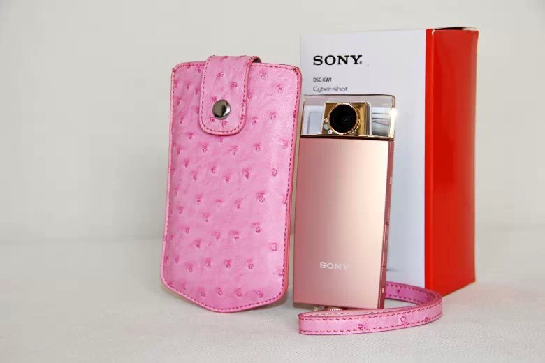 Ostrich Texture Vertical Leather Sleeve Pouch for Casio TR500 Sony KW1 - Pink