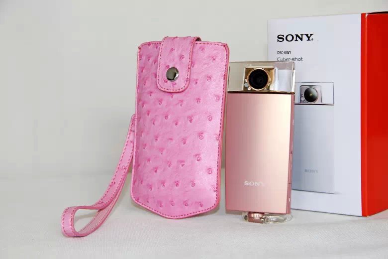 Ostrich Texture Vertical Leather Sleeve Pouch for Casio TR500 Sony KW1 - Pink