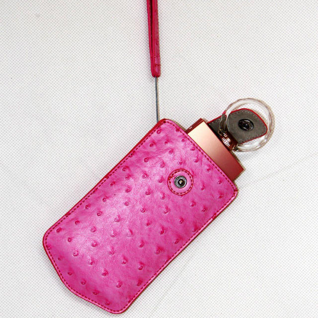 Ostrich Texture Vertical Leather Sleeve Pouch for Casio TR500 Sony KW1 - Pink