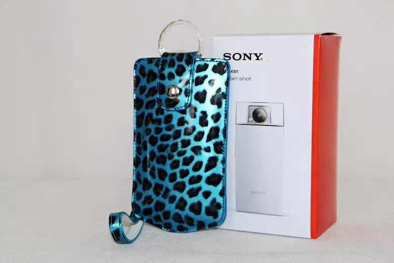 Vertical Leopard Texture PU Leather Camera Bag for Sony KW1, Casio TR550/500/350/350s/600 - Blue