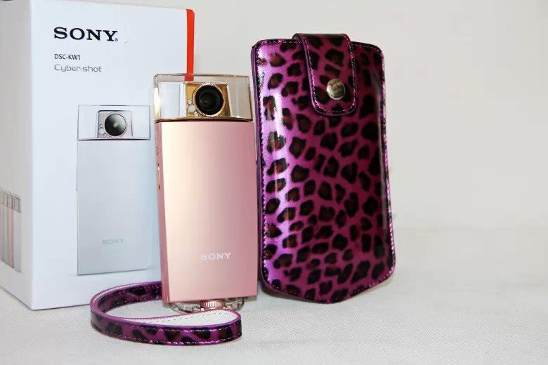 Leopard Texture PU Leather Camera Vertical Pouch for Sony KW1, Casio TR550/500/350/350s/600 - Purple