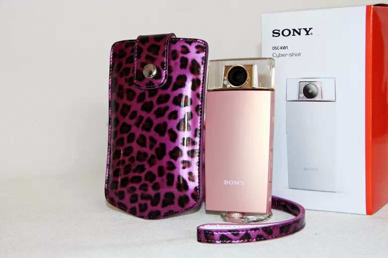 Leopard Texture PU Leather Camera Vertical Pouch for Sony KW1, Casio TR550/500/350/350s/600 - Purple