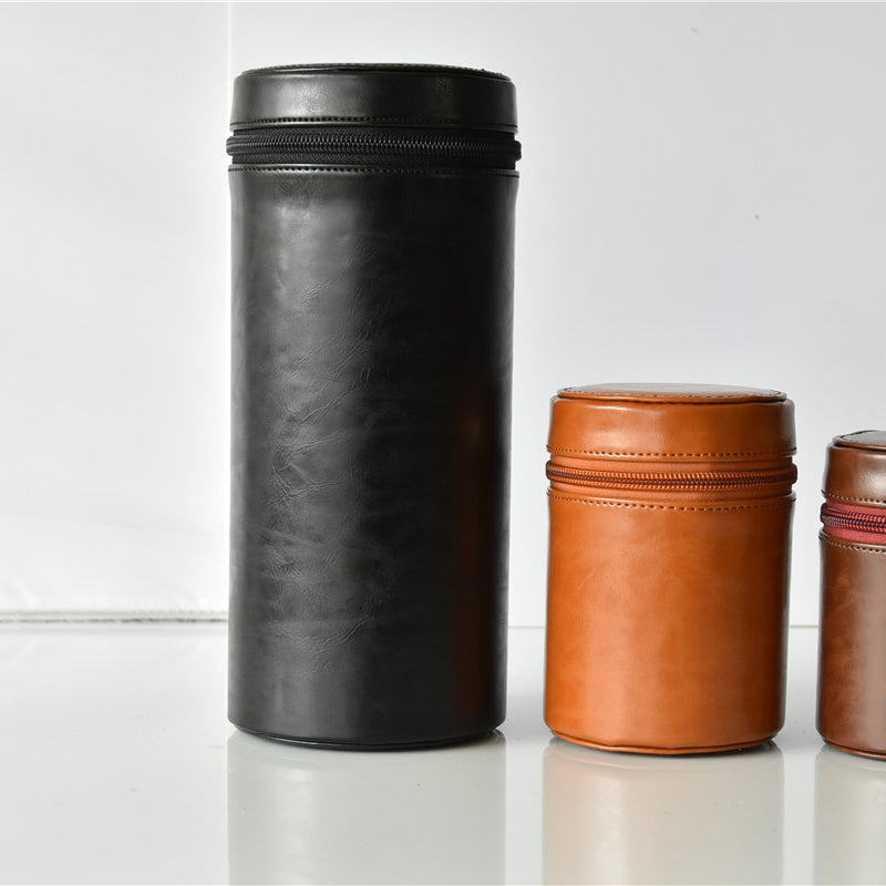 Camera Lens Bag Lens Pocket PU Leather Case for Nikon Canon Sony Fujifilm etc - Size: L / Black