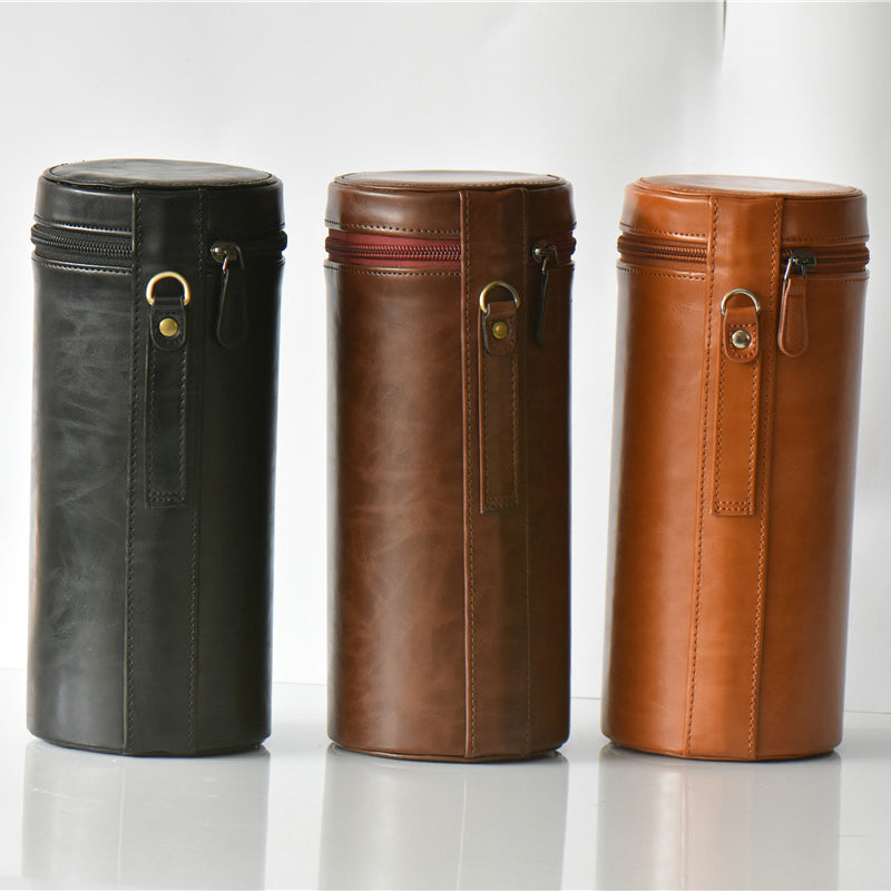 Camera Lens Bag Lens Pocket PU Leather Case for Nikon Canon Sony Fujifilm etc - Size: L / Black