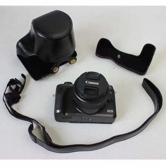 Detachable PU Leather Camera Case + Strap for Canon EOS M6 (15-45mm) - Black