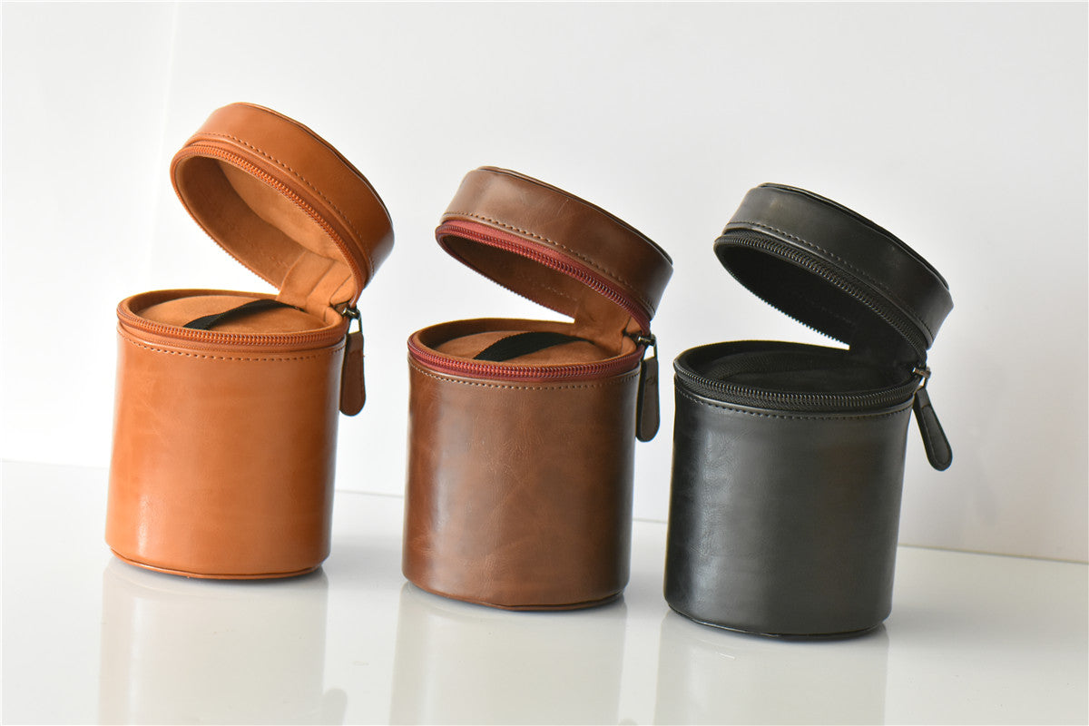 Camera Lens Bag Lens Pocket PU Leather Case for Nikon Canon Sony Fujifilm etc - Size: S / Black