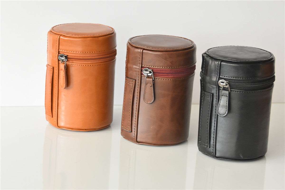 Camera Lens Bag Lens Pocket PU Leather Case for Nikon Canon Sony Fujifilm etc - Size: S / Black