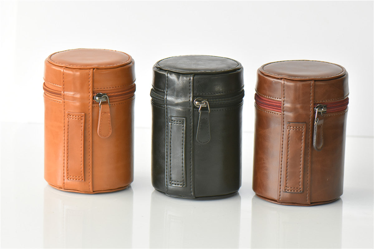 Camera Lens Bag Lens PU Leather Protective Case for Nikon Canon Sony Fujifilm etc - Size: S / Coffee