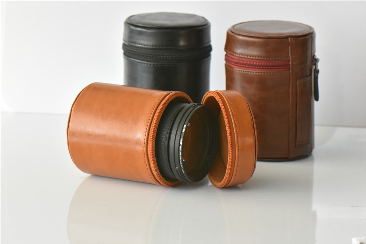 Camera Lens Bag Lens PU Leather Protective Case for Nikon Canon Sony Fujifilm etc - Size: S / Coffee