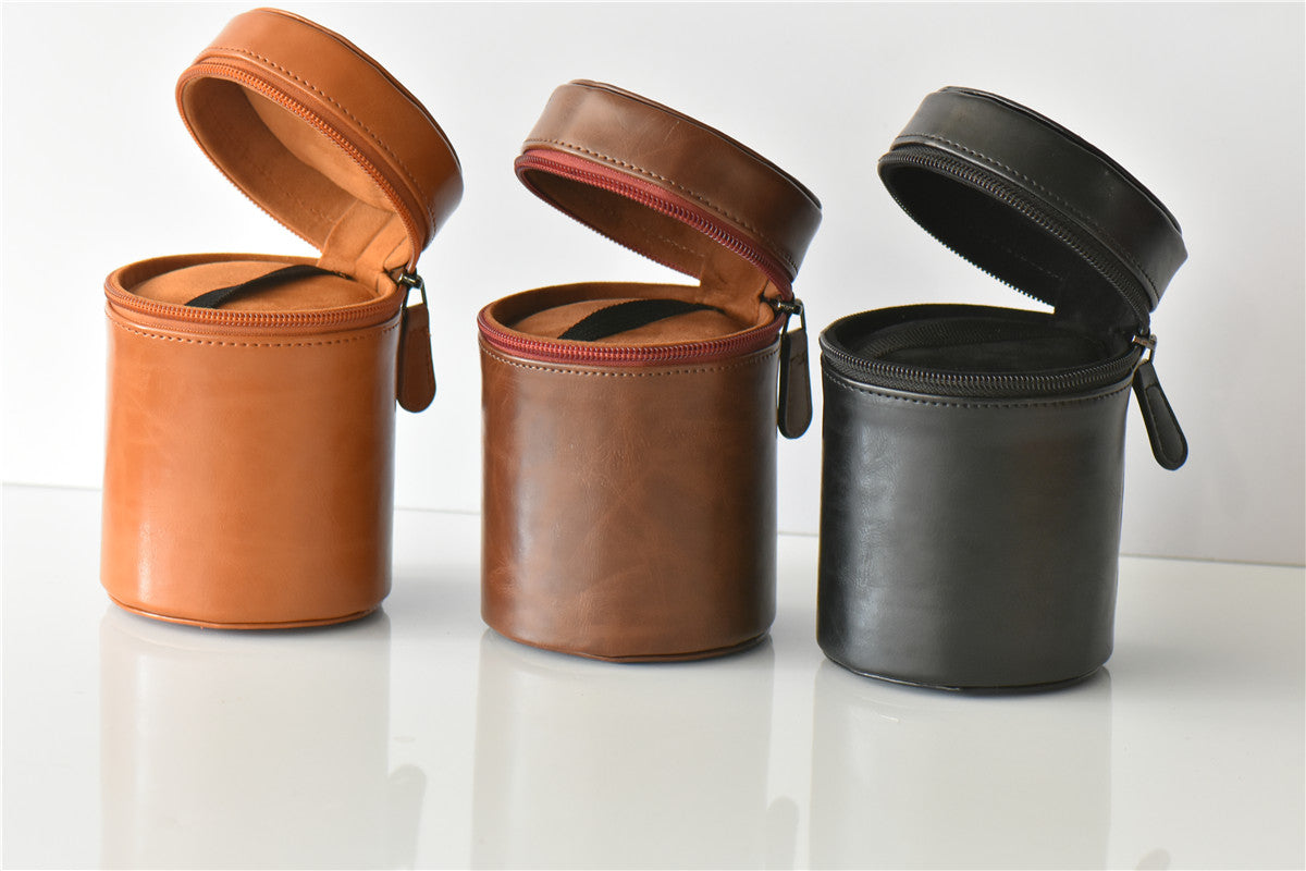 Camera Lens Pocket PU Leather Case for Nikon Canon Sony Fujifilm etc - Size: M / Black