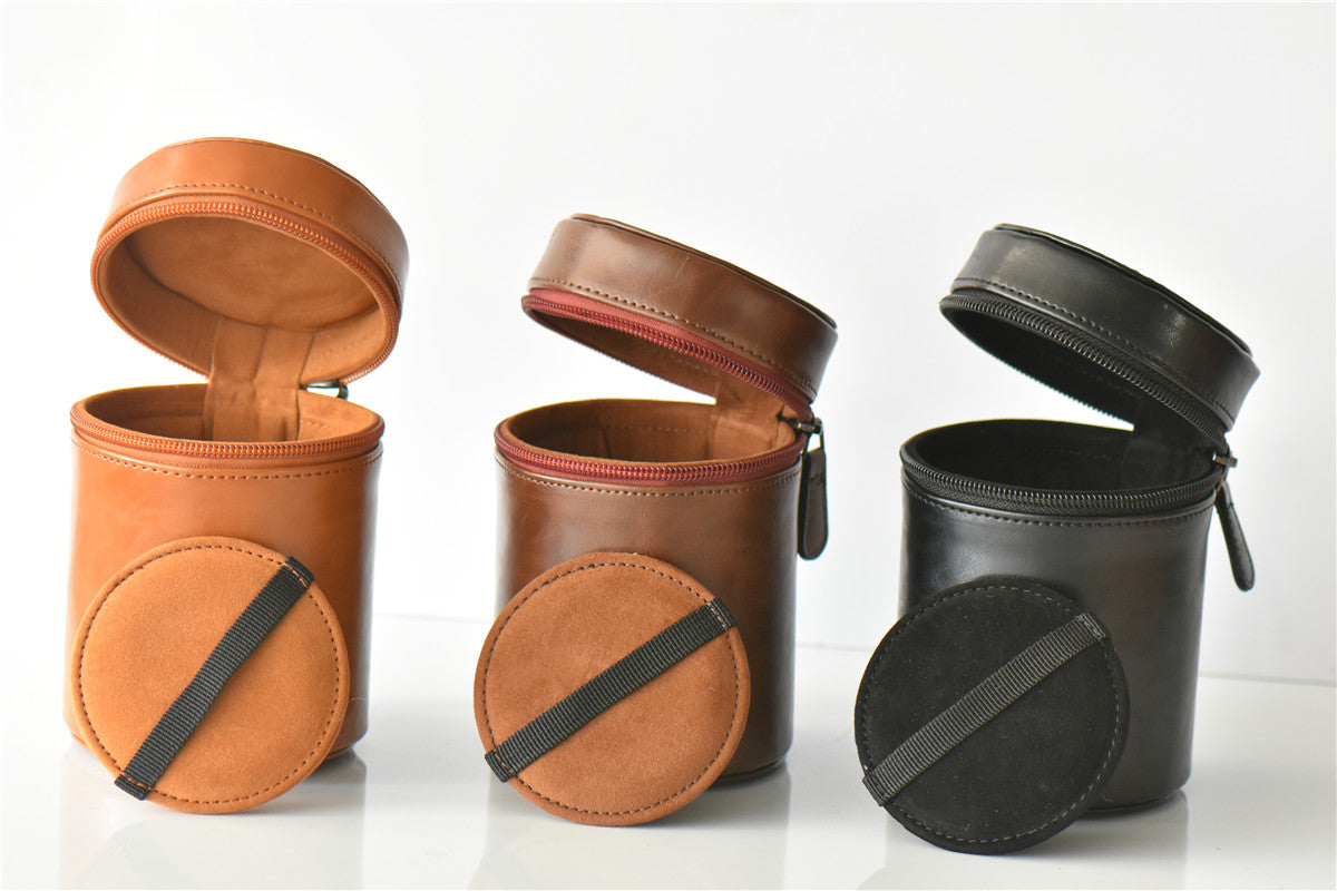 Camera Lens Pocket PU Leather Case for Nikon Canon Sony Fujifilm etc - Size: M / Black