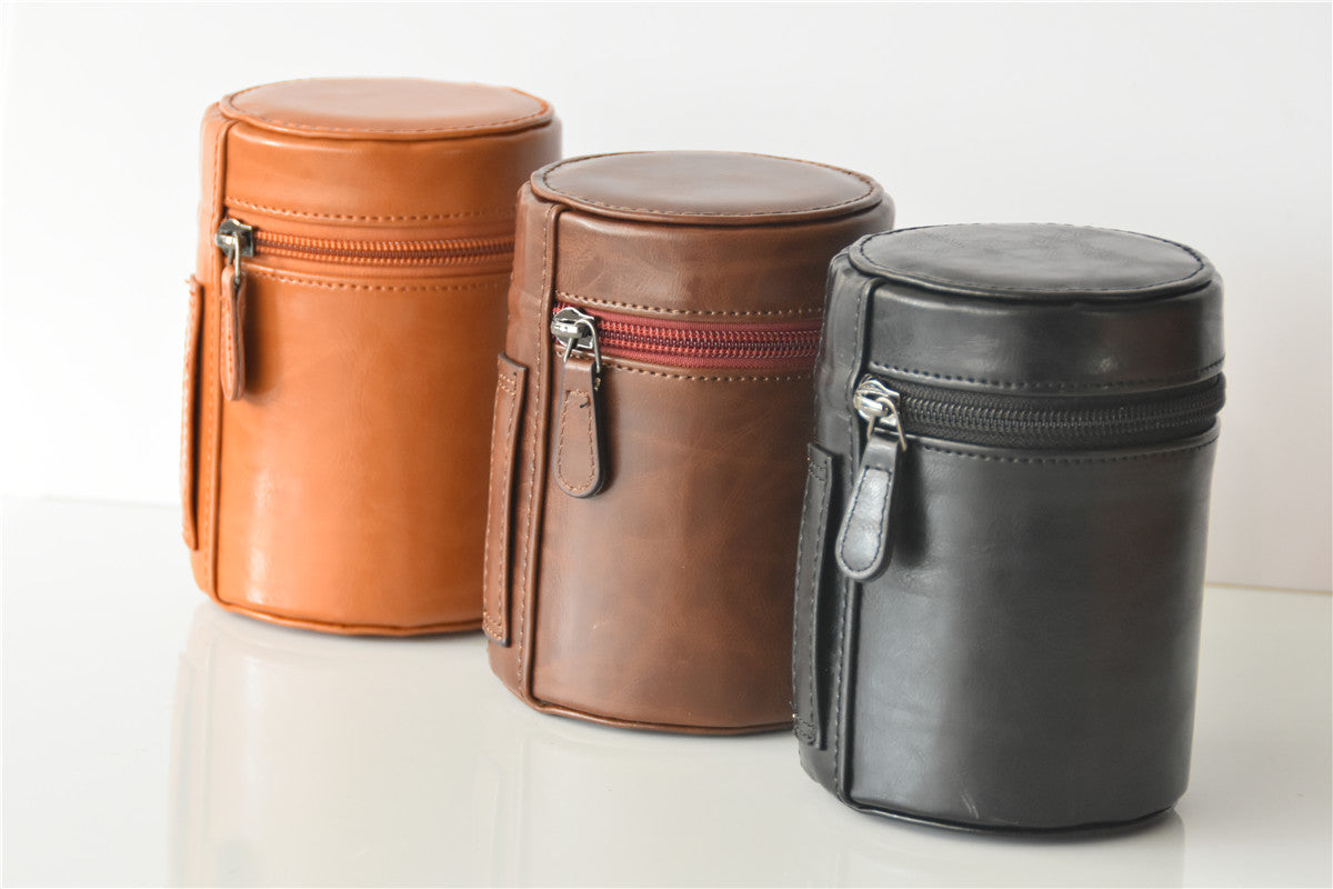 Camera Lens Pocket PU Leather Case for Nikon Canon Sony Fujifilm etc - Size: M / Black